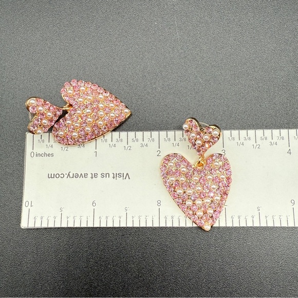 Pink Heart Sparkly Rhinestone and Pearl Earrings - Picture 5 of 7